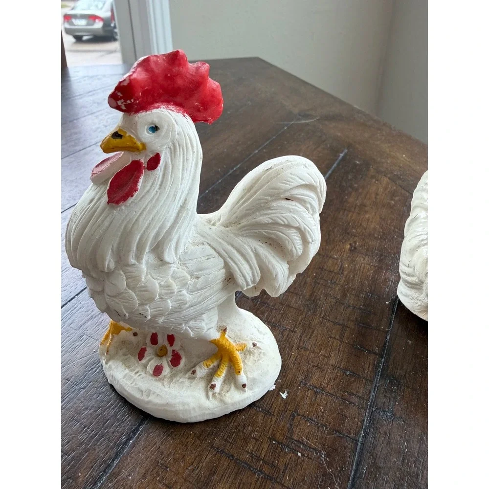 Vintage A Santini Italy Rooster Figurine and Chicken Salt Pepper Shakers Set
